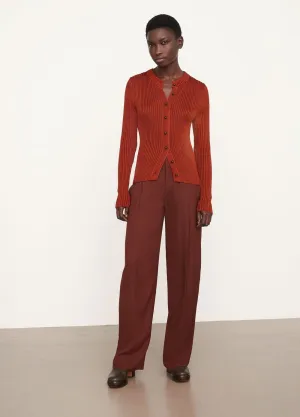 Ribbed Henley Cardigan in Cinnamon
