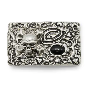 Skull And Crossbones Plate Style Buckle With Black Stone 40mm