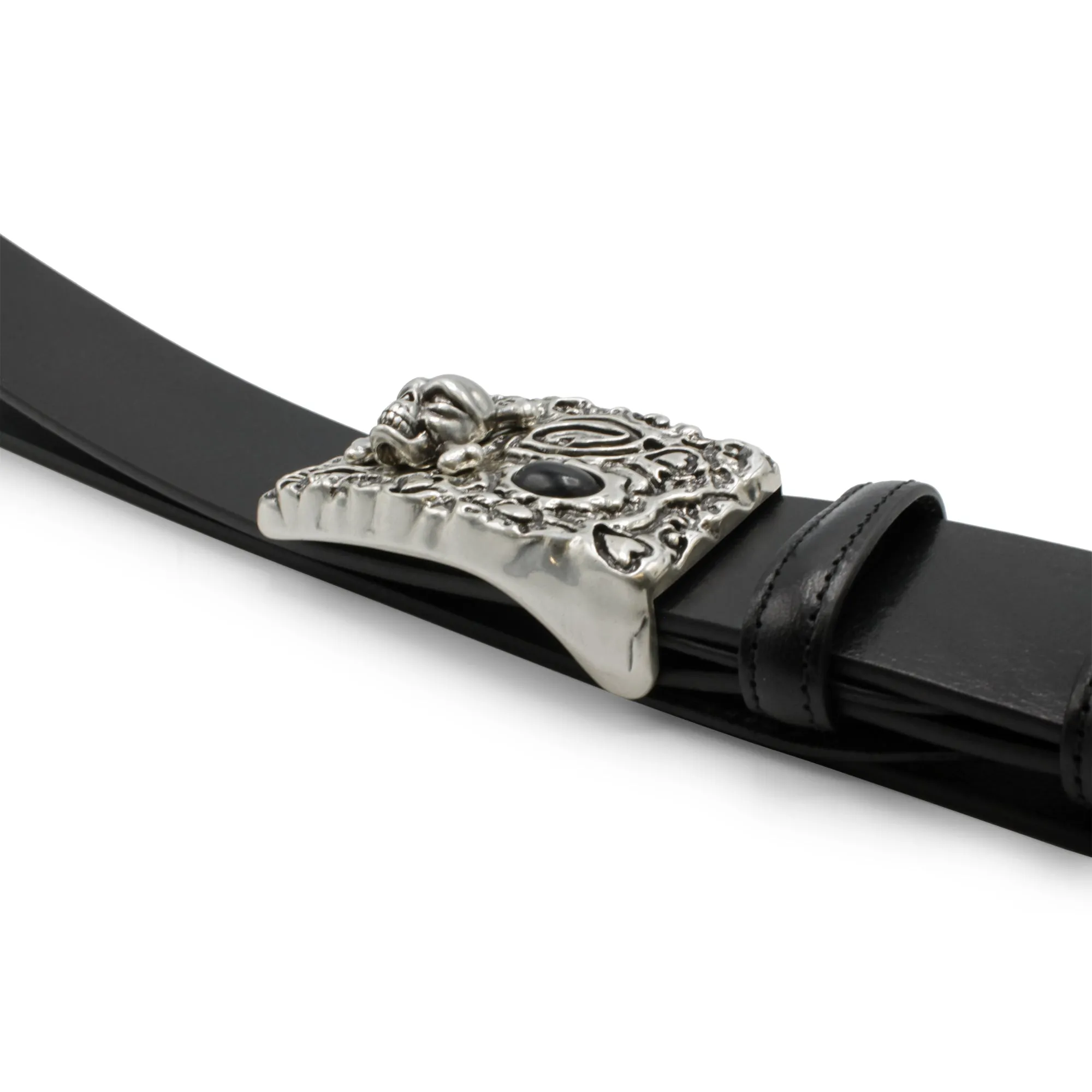 Skull And Crossbones Plate Style Buckle With Black Stone 40mm