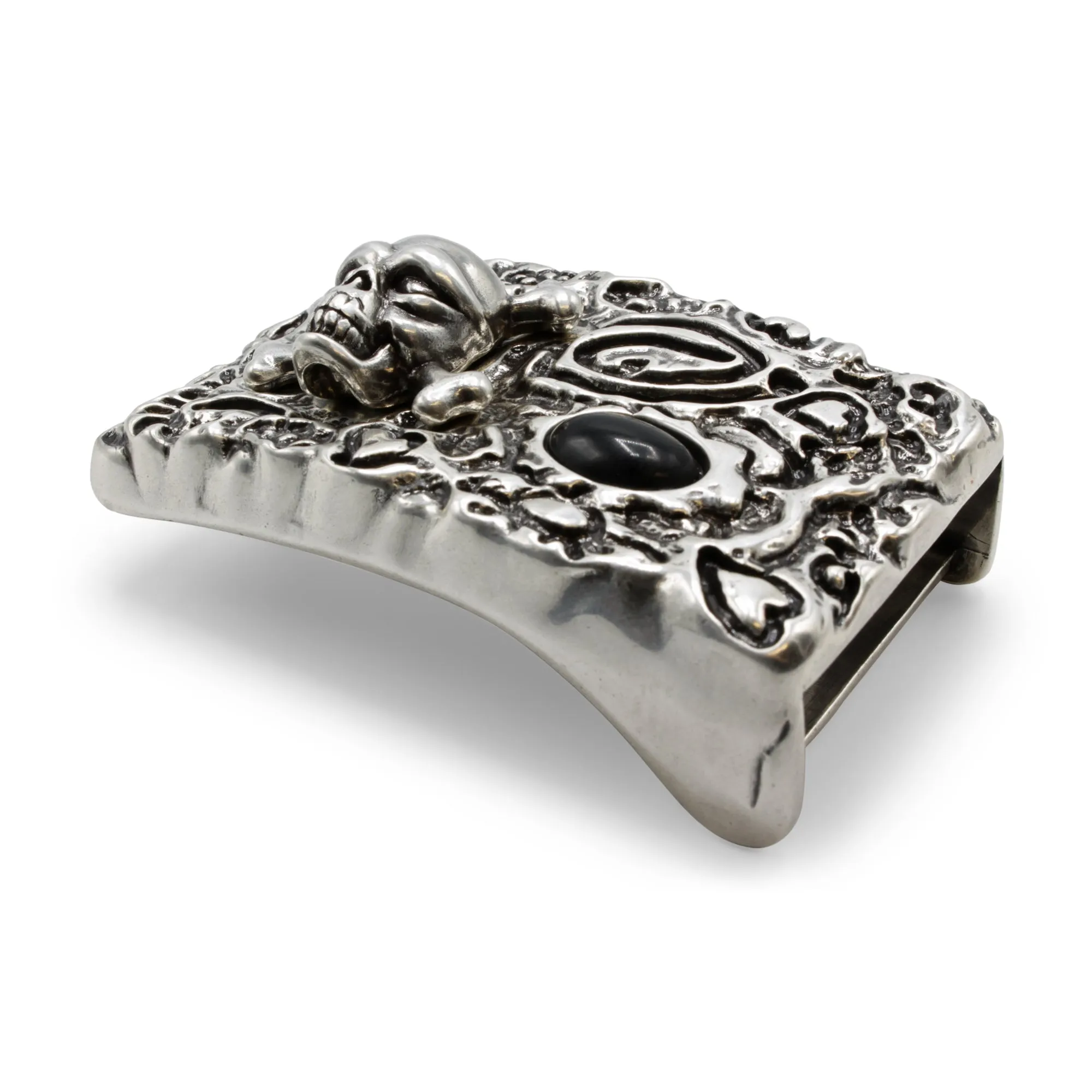 Skull And Crossbones Plate Style Buckle With Black Stone 40mm