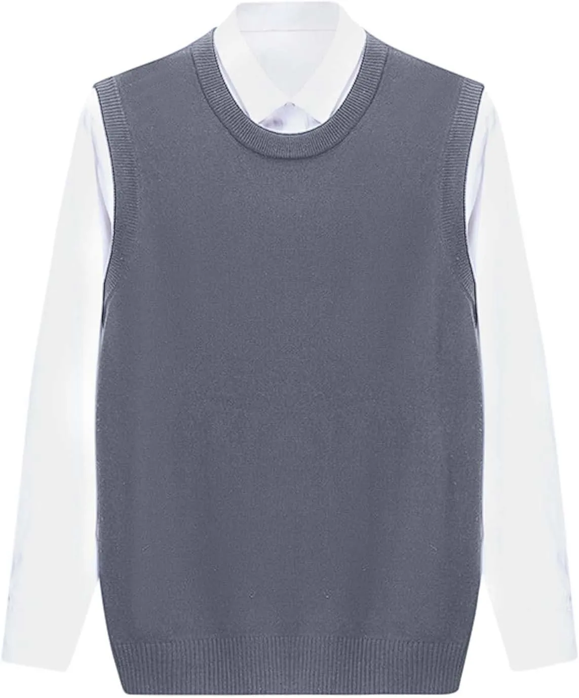 Slim Fit Sweater Vest for Men Sleeveless Crewneck Ribbed Knitted Tops Casual Business Knit Tops Solid Color Jumper