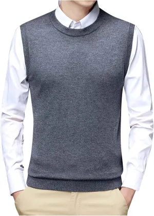Slim Fit Sweater Vest for Men Sleeveless Crewneck Ribbed Knitted Tops Casual Business Knit Tops Solid Color Jumper