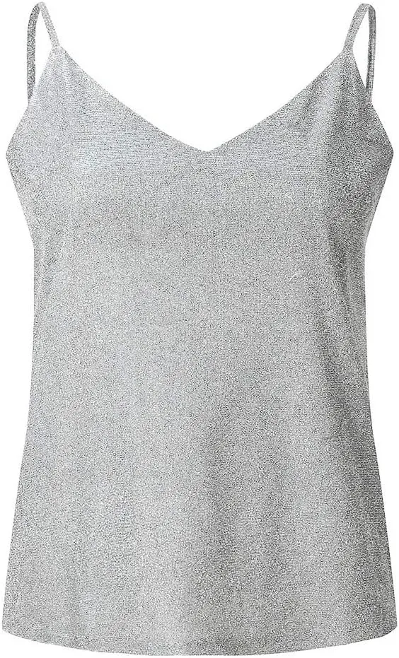 Summer Tank Tops for Women V Neck Sparkle Cami Tops Sleeveless Shirts Blouses Sequin Glitter Strappy Party Club Sexy Camisole