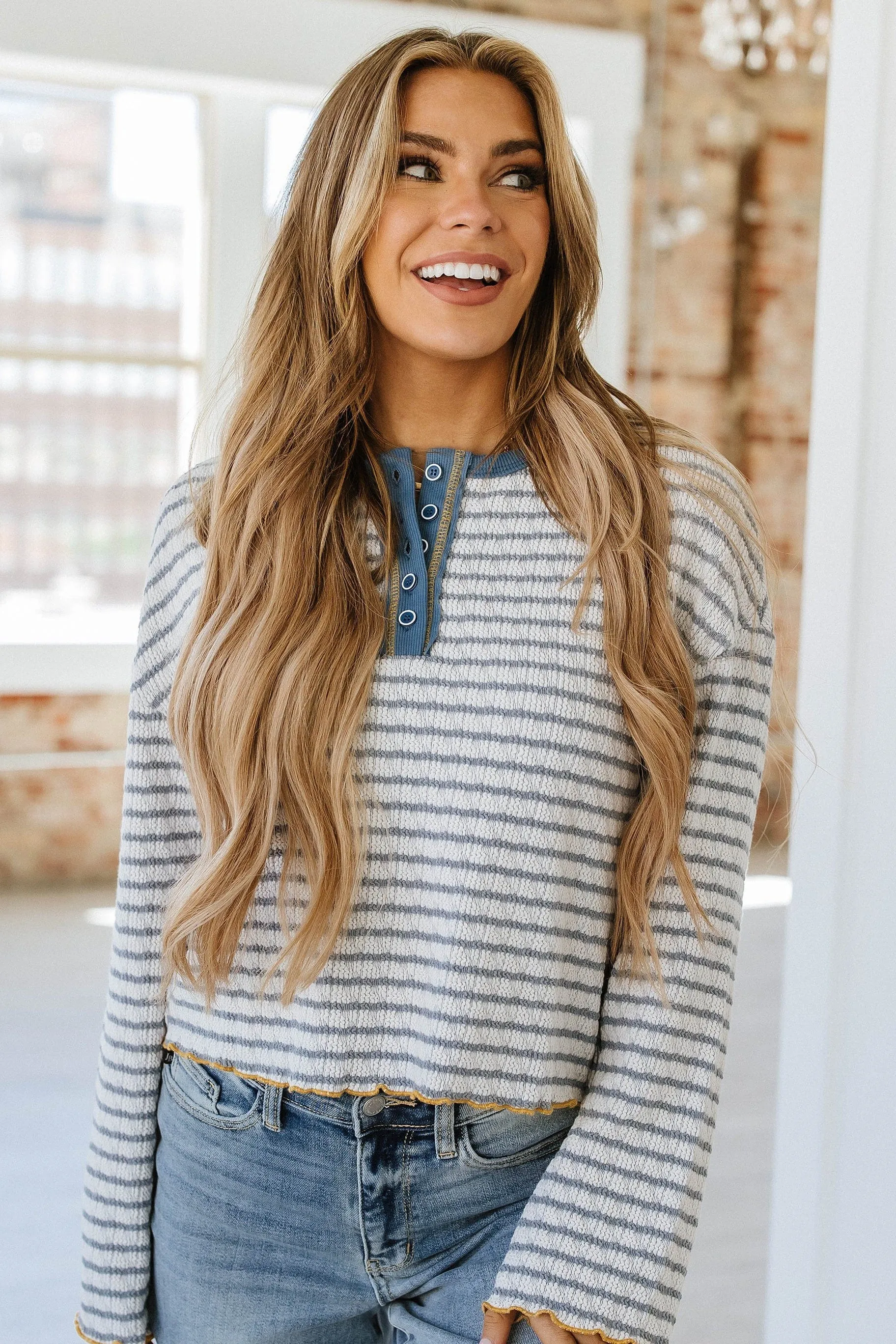 Tina Long Sleeve Henley Top | S-XL