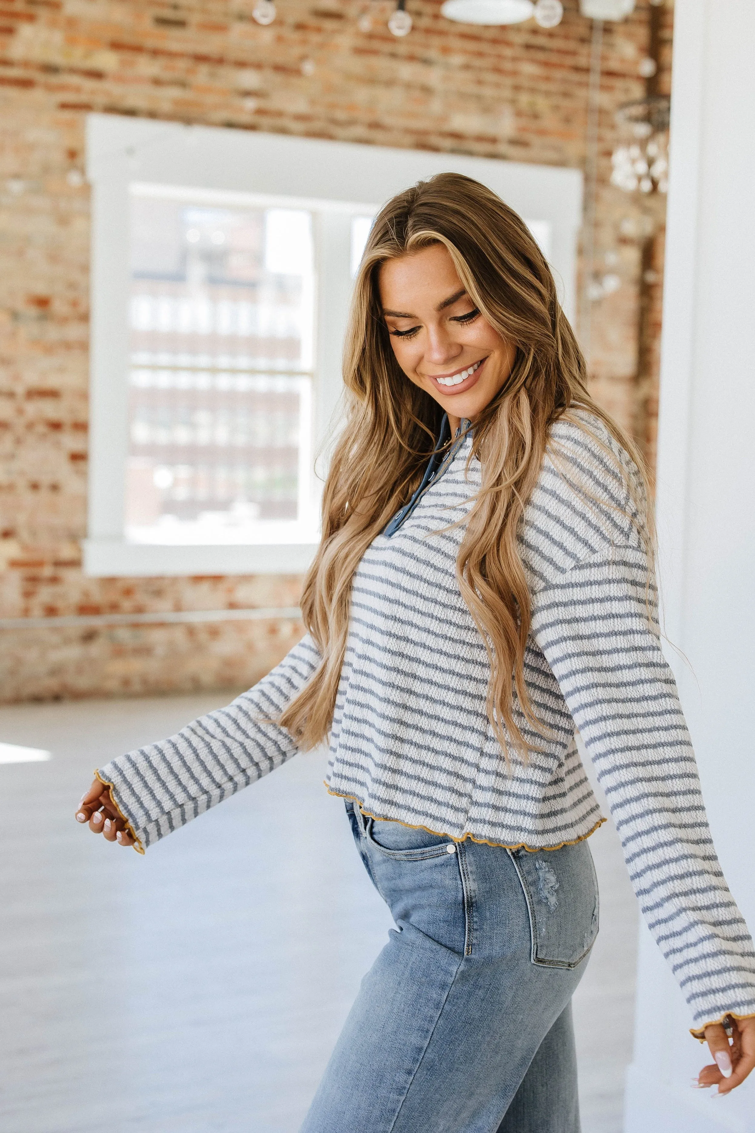 Tina Long Sleeve Henley Top | S-XL