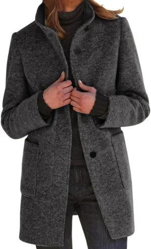 Trench Coat for Women 2024 Long Wool Blend Trench Jacket Button Pea Coat Open Front Woolen Coats Trendy Outwear Pocket