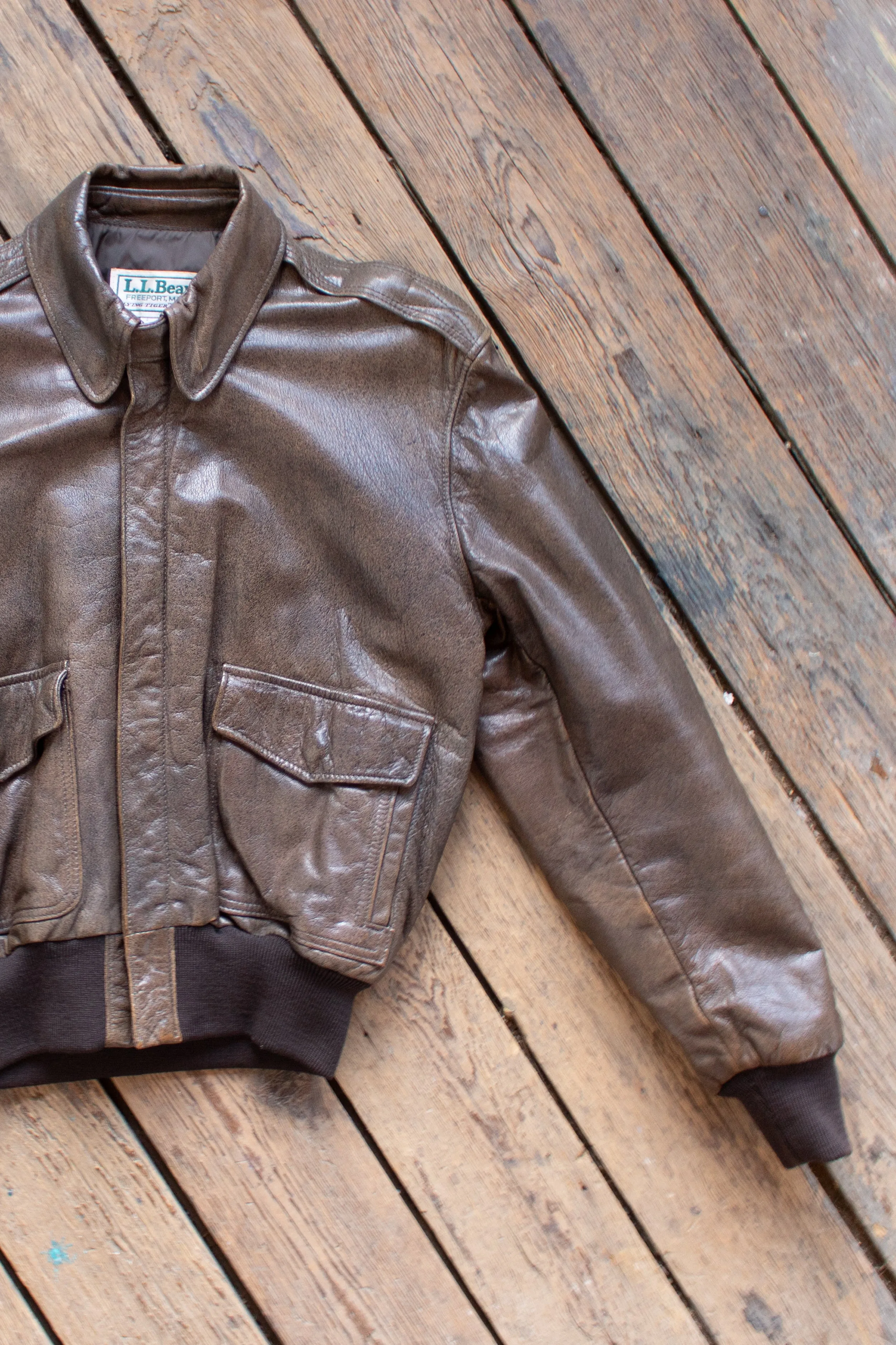 Vintage 1980s LL Bean Leather A2 Flying Tigers Jacket - Small