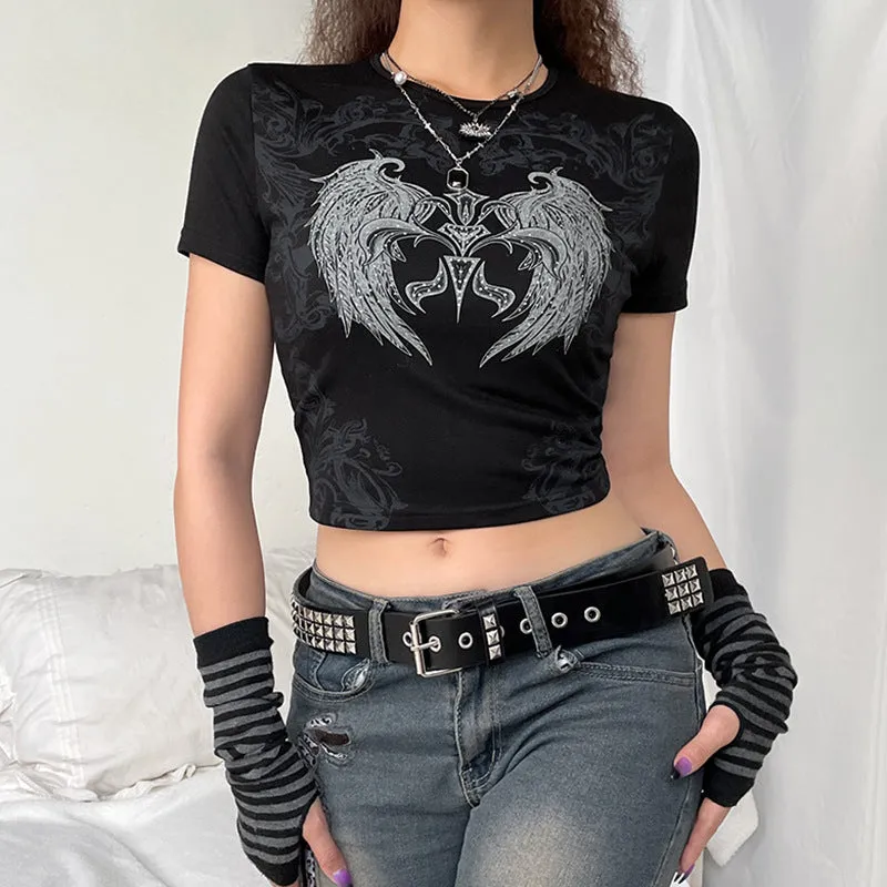 Wings Gothic Graphic Crop Top