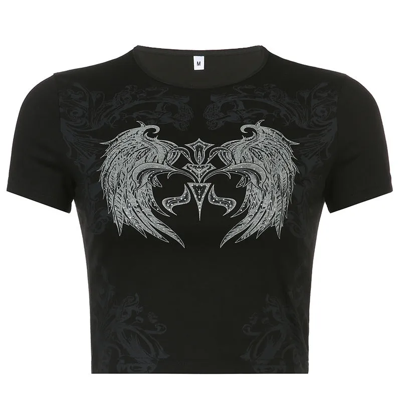 Wings Gothic Graphic Crop Top