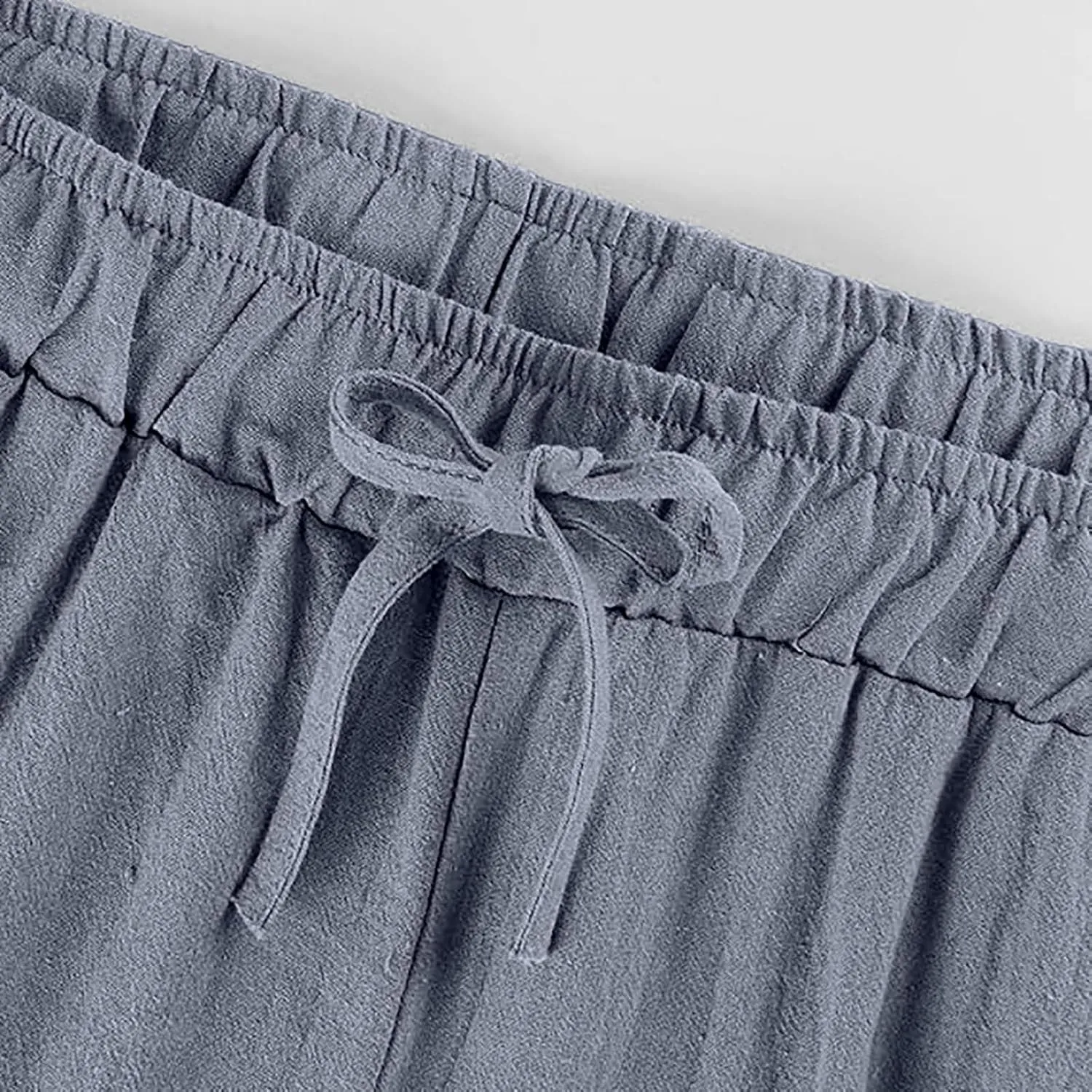 Women Fall Pants Linen Trousers Loose Fit Straight Leg Pants Casual Work Pants Drawstring Lounge Pants with Pockets