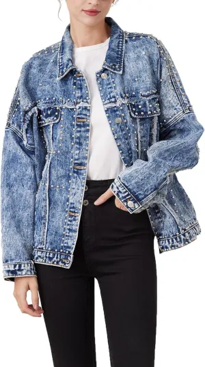 Women's Long Jean Jacket Colorblock Long Sleeve Notched Collar Coat Mid Length Button Down Denim Outwear