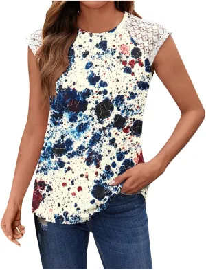 Womens Summer Tank Tops Printed Lace Sleeveless 2025 Vaction Clothes Loose Spring Fashion Casual Beach Dressy Shirt