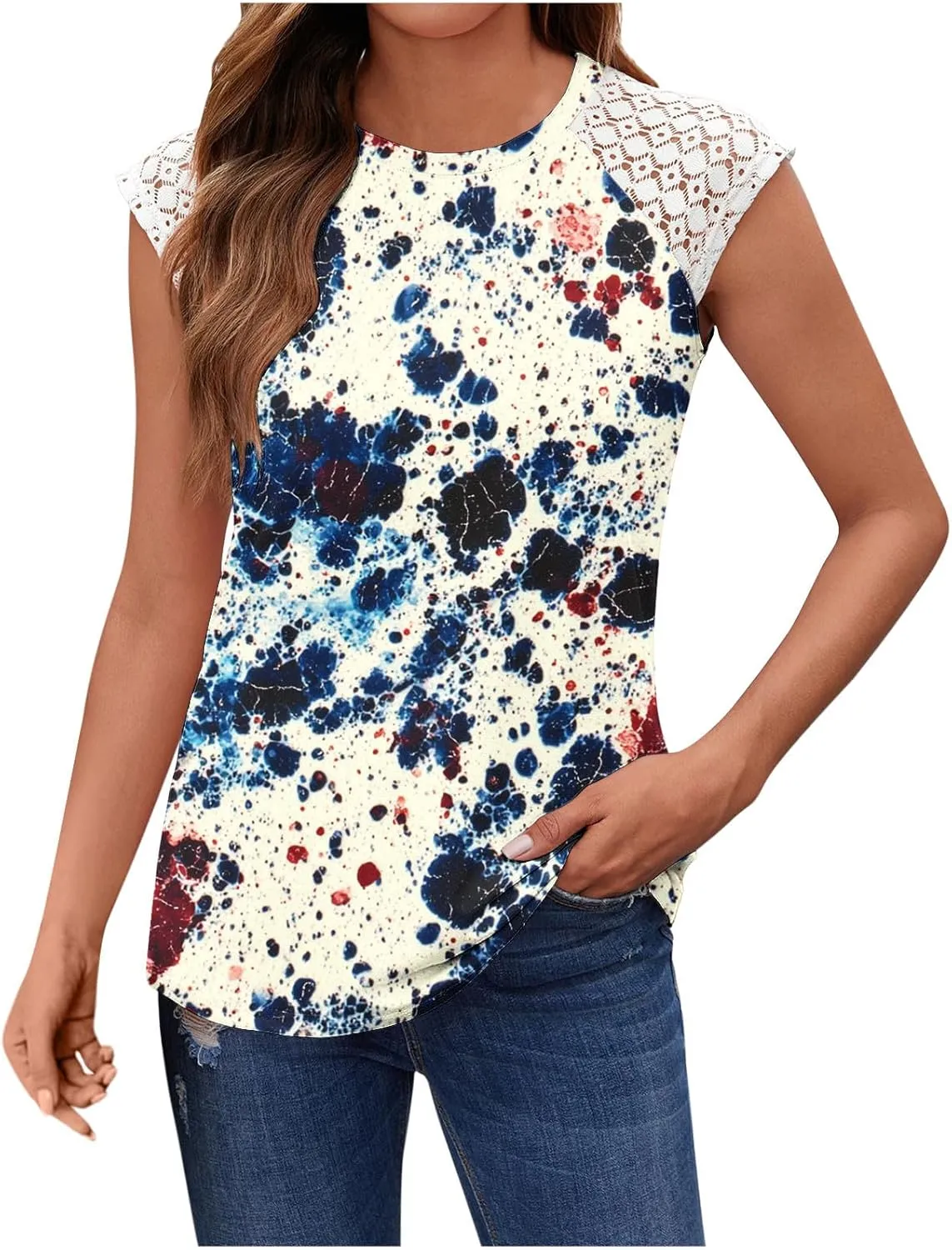 Womens Summer Tank Tops Printed Lace Sleeveless 2025 Vaction Clothes Loose Spring Fashion Casual Beach Dressy Shirt