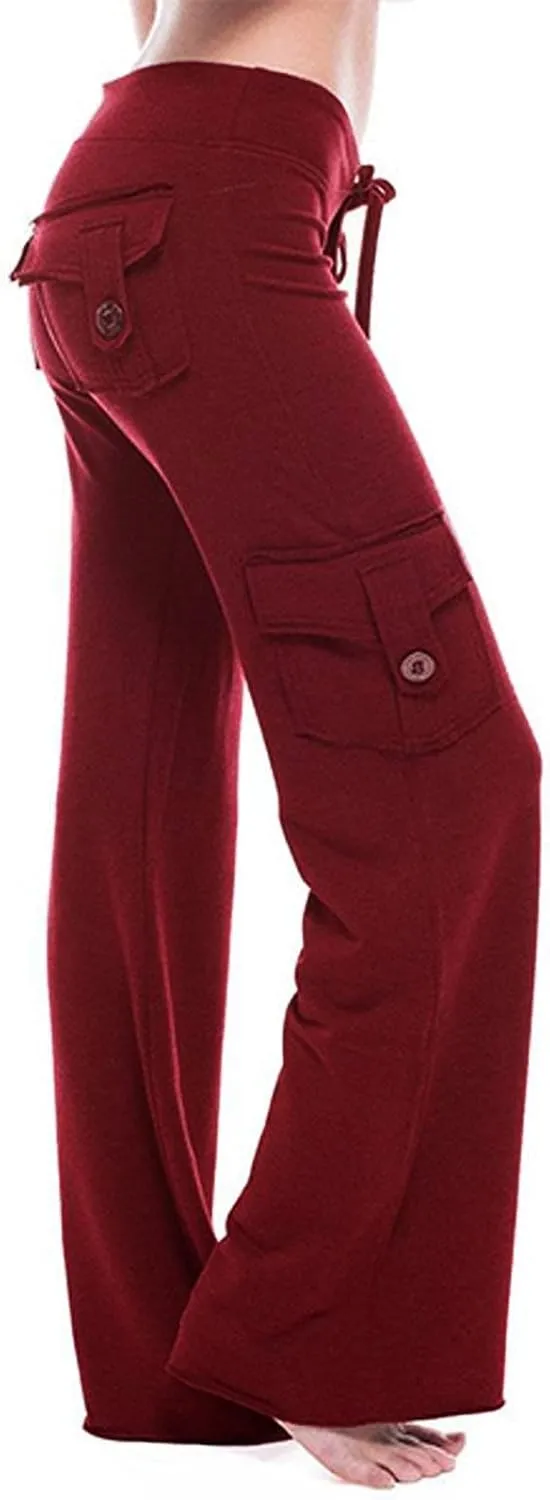 Womens Wide Leg Yoga Sweatpants with Pockets Trendy Comfy Workout Loose Pants Casual Long Palazzo Pants
