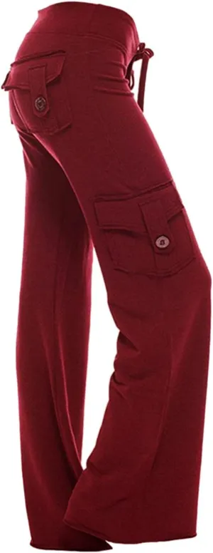 Womens Wide Leg Yoga Sweatpants with Pockets Trendy Comfy Workout Loose Pants Casual Long Palazzo Pants