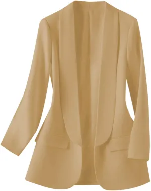 Xiaojmake Women Blazer Jacket 2025 3/4 Sleeve Shawl Collar Open Front Cardigan Jacket Formal Office Blazers Suit with Pockets